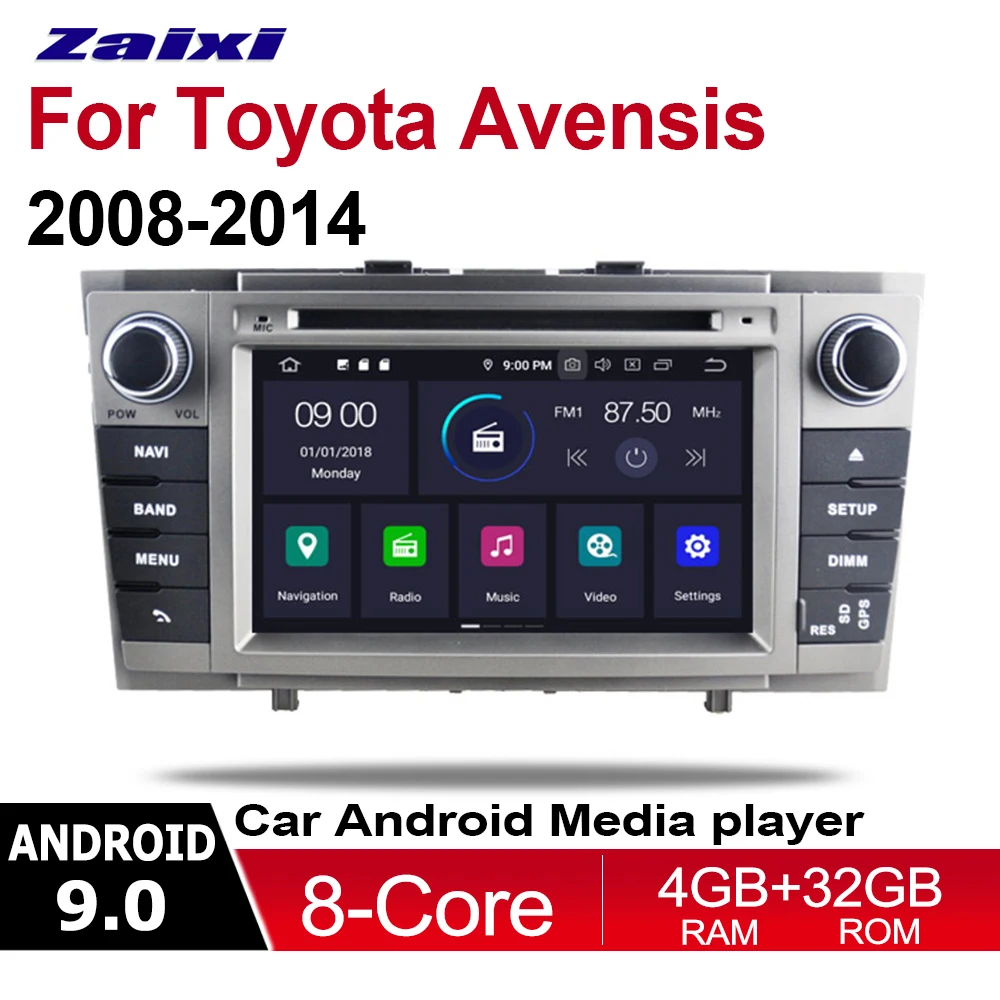 

ZaiXi 2 Din Car Multimedia Player Android 9 Auto Radio For Toyota Avensis 2009~2014 DVD GPS 8 Cores 4GB+32GB Bluetooth WIFI HD