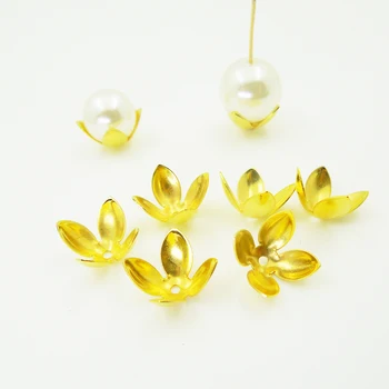 

New 50pcs 2018 High Quality DIY Gold Plated Hollow Flower Metal Charms Bead Caps for Jewelry Diy Making 7*15mm