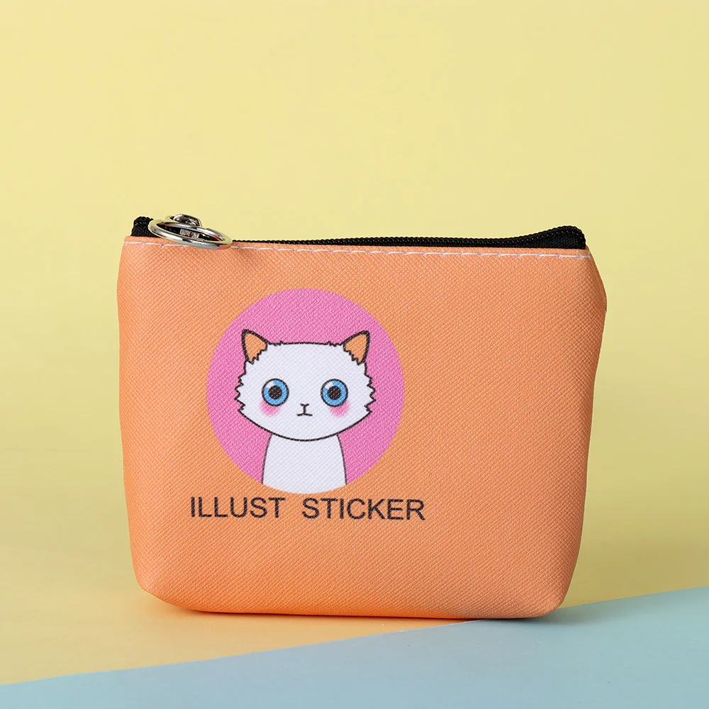 Милый милый мини-кошелек с принтом кота для монет, женский маленький портативный модный кошелек, дамская сумка для хранения, розовая сумка на молнии с рисунком для девочек