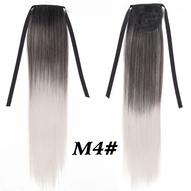 Leeons 20'' Synthetic Ponytail Hair pieces Heat Resistant Fiber Straight Ribbon Clip In Hair Extension 21 colors Brown Black m4