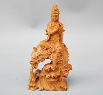 

Chinese wood carving guanyin bodhisattva Buddha Riding dragon statue