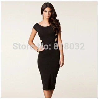 S M L XL XXL Plus Size 2014 Spring New Fashion Women Sexy Knee Length Black Bodycon Bandage Dress Celebrity Casual | Женская одежда