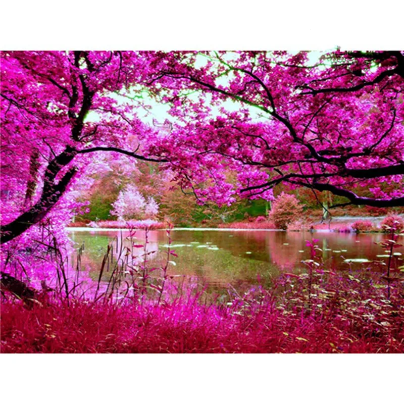 

Needlework painting cross stitch flower diy diamond painting kits crystal full square diamond Sakura scenery free shipping