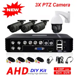 Открытый 8CH 1080N 5 в 1 гибридный видеорегистратор AHD 720 P 4CH 1500TVL безопасности Камера Системы 3X зум PTZ Камера телеметрией видеонаблюдения DIY KIT