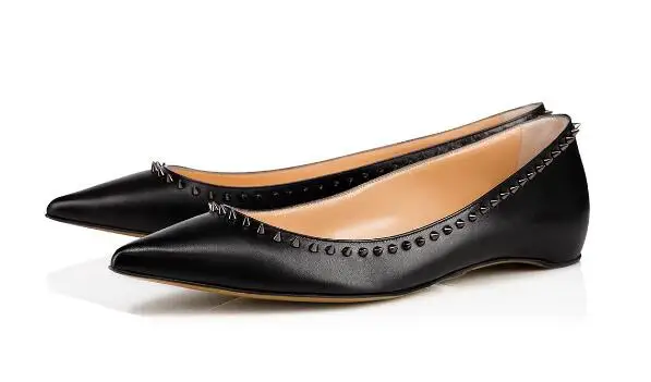 

Spring and autumn woman black shallow flat shoes Ladies summer rivets pointed toe shoes Dress shoes Party shoes SIZE 34-43
