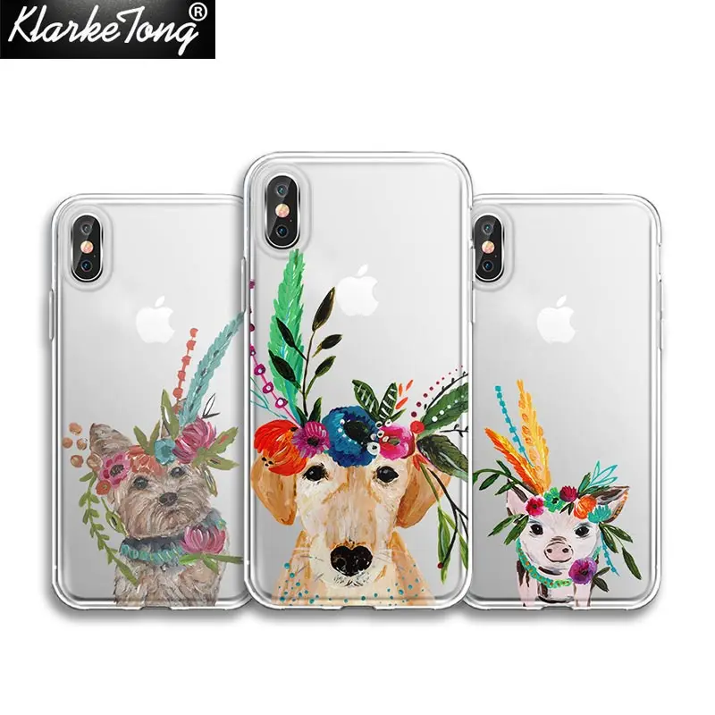 

KlarkeTong Soft Clear Silicone Miss Piggy Boho Labrador Floral Phone Cases For iPhone X SE 5S 6s Plus 7 8 Plus XS MAX XR 11