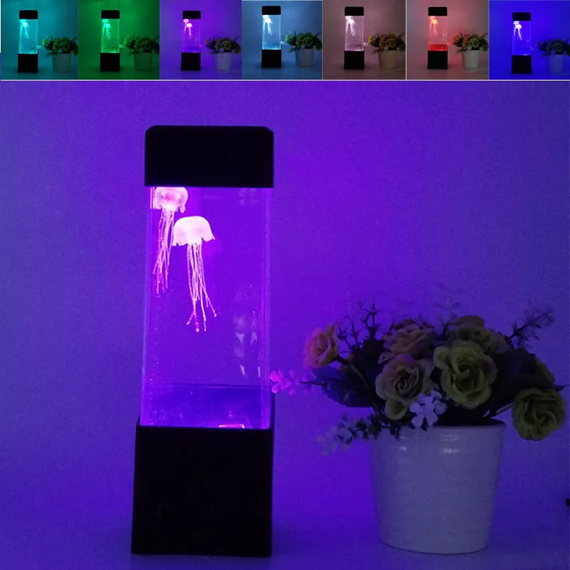 Chiclits Mini Aquarium Night Light Bedside Table Motion Jellyfish Lamp LED AquariumTank Colorful Decorative Lights For Kids Gift (9)
