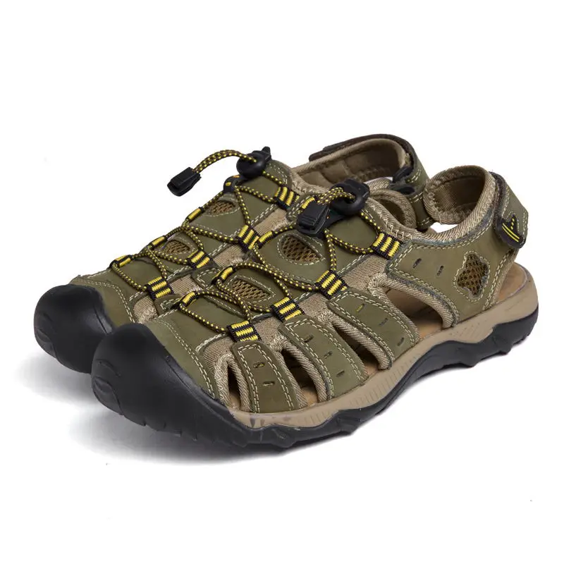 LAISUMK New Fashion Summer Beach Breathable Men Sandals Genuine Leather Men's Sandal Man Causal Shoes Plus Size 39-48