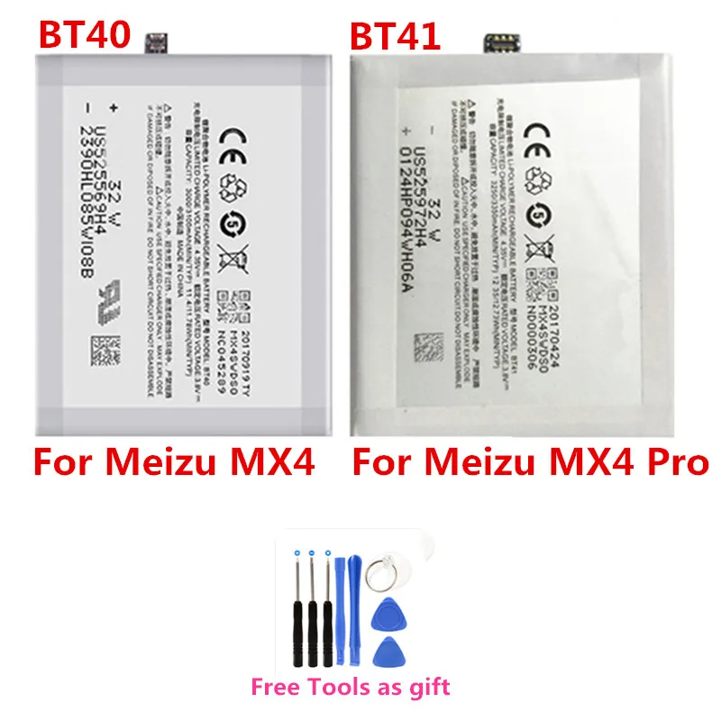 

BT40/BT41 phone built-in Original battery 3100/335mAh For MEIZU MX4 M460 M461/MX4 Pro Li-ion Replacement Batteries + Free Tools
