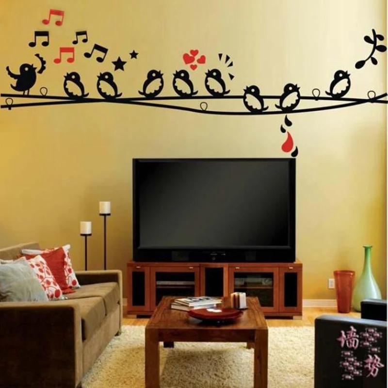 

115x45cm cute little birds singing in the music note branch removable art vinyl wall decor stickers