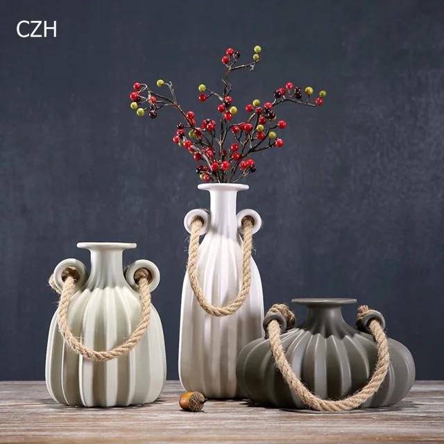Винтажная керамическая ваза с двойными ушами фарфоровая конопляная ваза цветочный кувшин декор комнаты искусство и ремесло подарок орнамент аксессуары