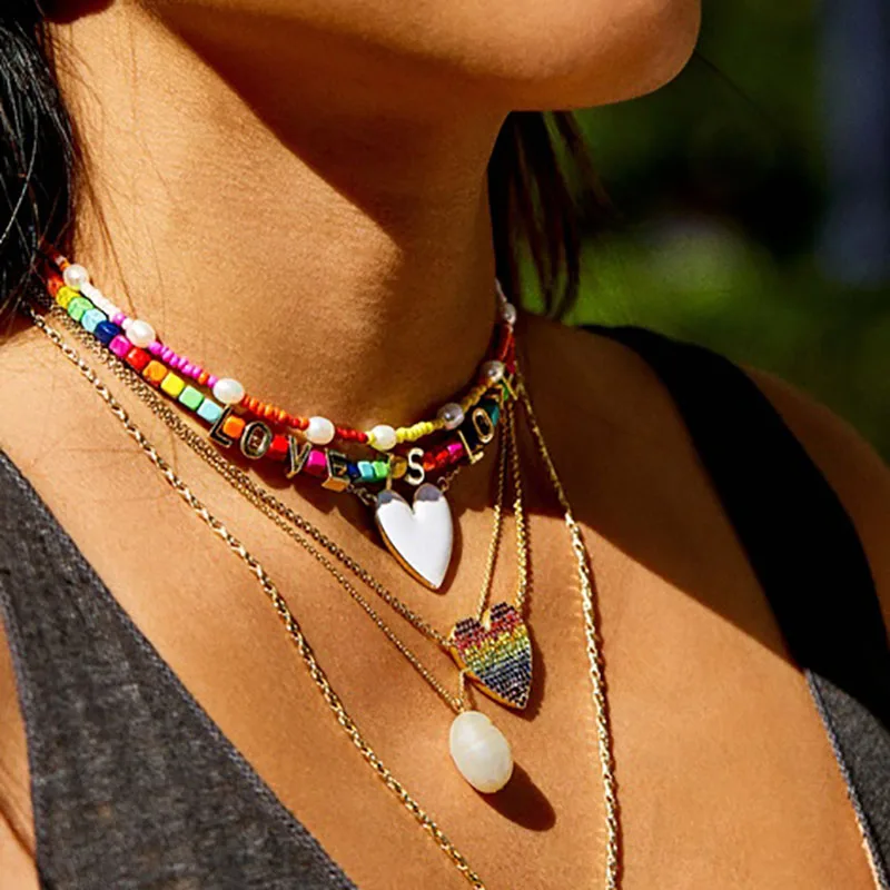 

2019 New Heart Mouth Eye Glass Pendants Necklace Korean Jewelry Fashion Colorful Gift Party Wedding Women Choker Necklace