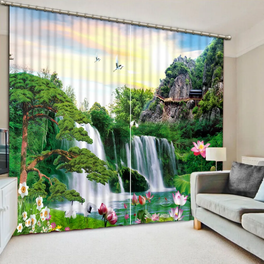 

Photo Customize size 3D nature scenery waterfall custom curain exterior house decor