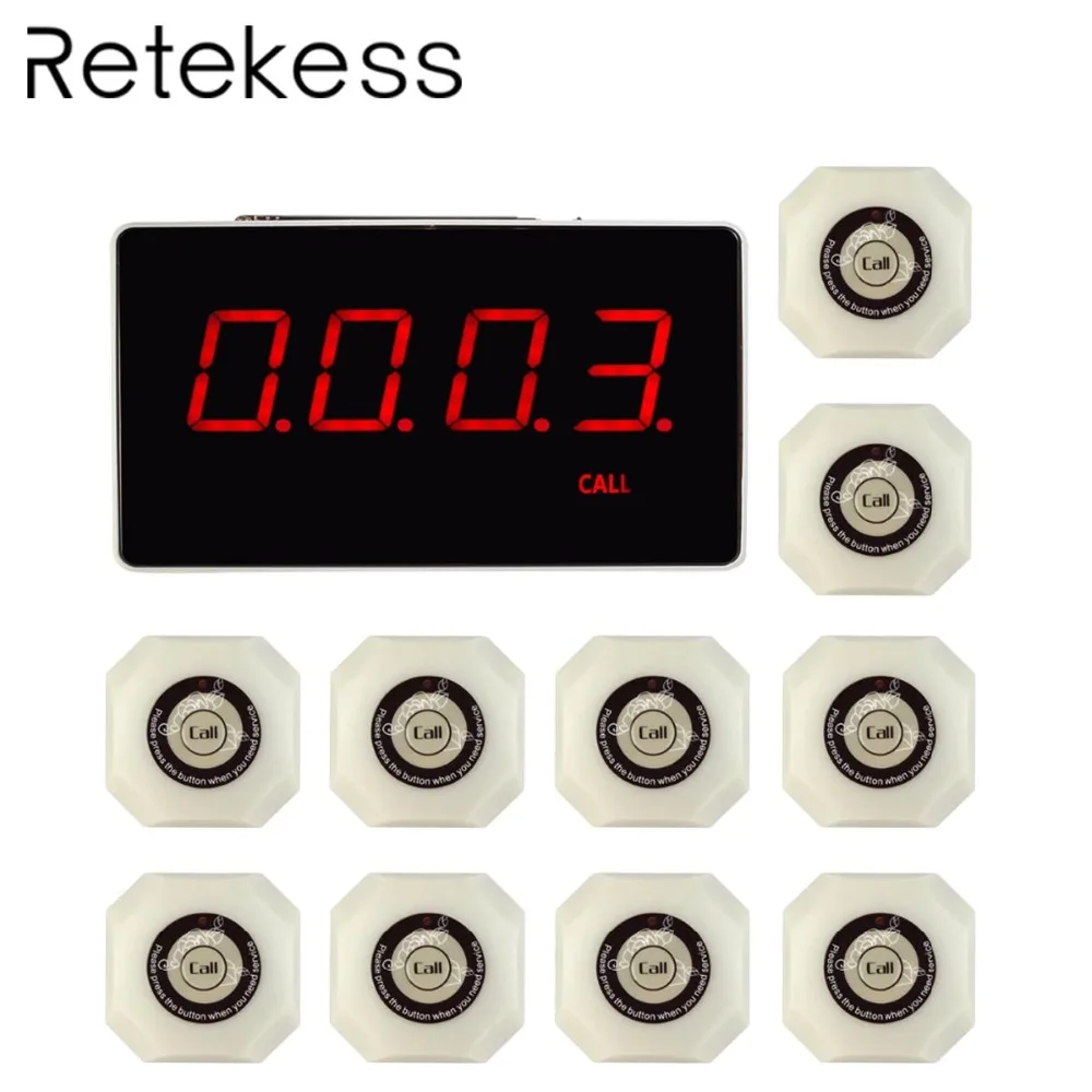 

433.92MHz Restaurant Wireless Calling System with Voice Report Receiver Host +10pcs White Call Button Pager F3293B