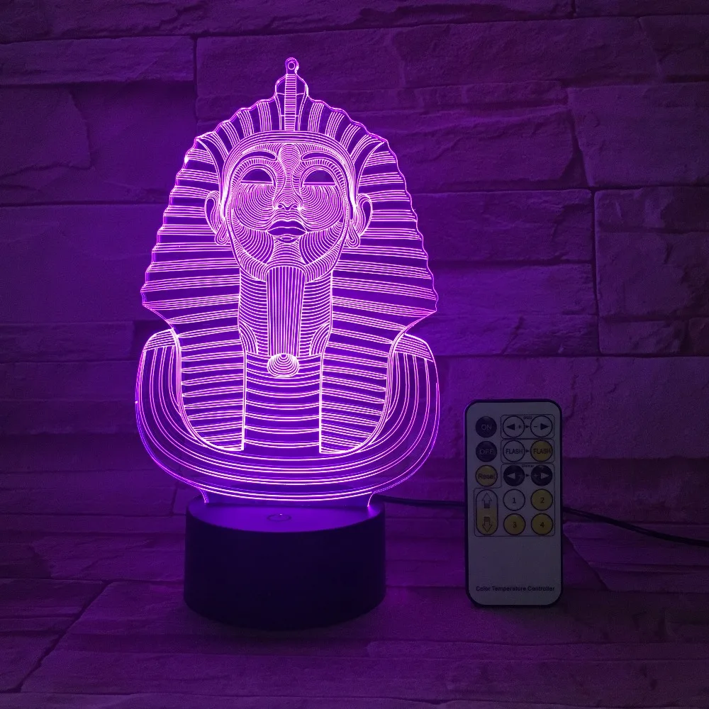 Египетский Сфинкс Фараона 3D светильник Светодиодный лампа USB ночник Сенсорный пульт 7 цветов изменить номер Декор подарок 3D-672 Прямая