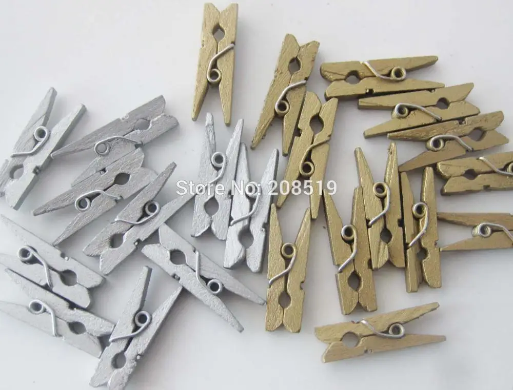 

WBNASS 26MM wooden pegs for bookmark 100 pieces silver&gold painting wood clips craft use