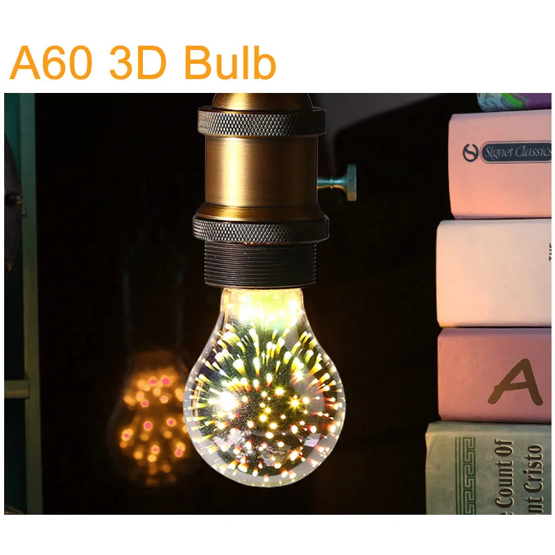 Kaguyahime 3D светодиодный светильник в виде звезды E27, винтажный ночной Светильник Эдисона ST64 A60 G95, светодиодный светильник 110 В 220 В, ретро стеклянный светильник, Рождественская лампа - Испускаемый цвет: 3D Bulb A60