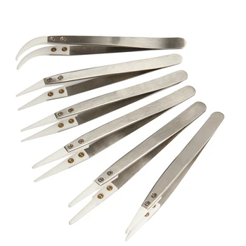 

6Pcs Ceramic Tweezers Heat Resistant Non Conductive Stainless Steel Body Multifunction Hand Tools Kits