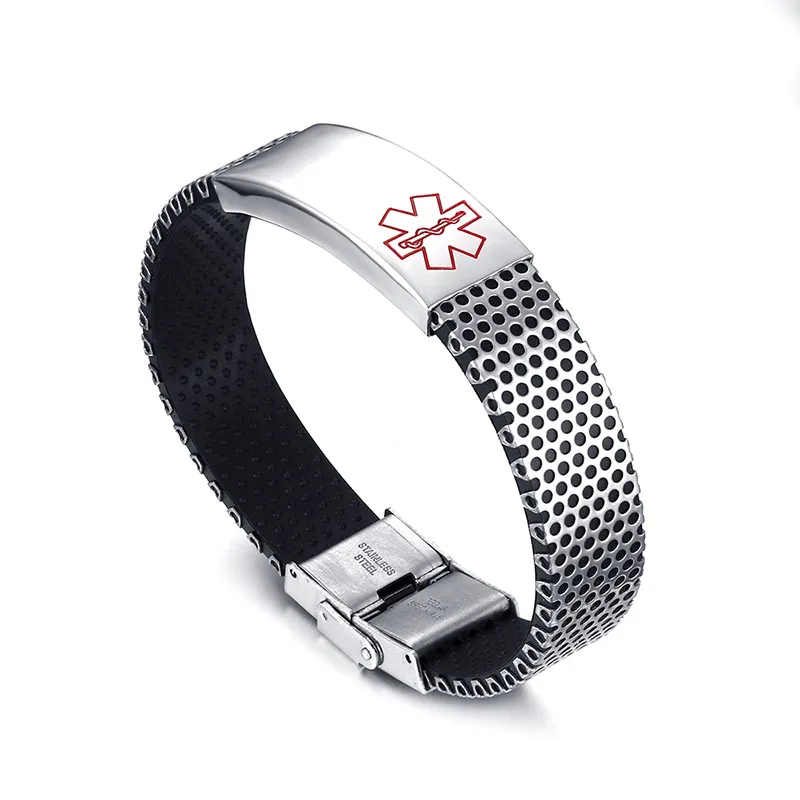 Free Engraving Men's Stainless Steel Medical Alert ID Bracelet with