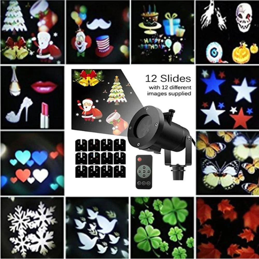 Goede Waterdichte Moving Laser Projector Lampen 12 Patronen Sneeuwvlok LED Stage Light Party Kerst Outdoor Tuin Landschap Spotlight