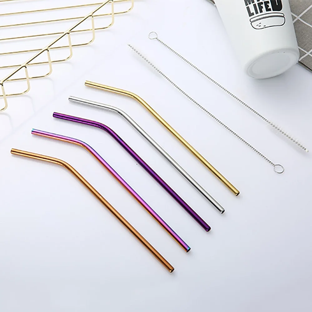 

Reusable Metal Straw 304 Stainless Steel Environmentally-friendly Straight Curved Milk Tea Drink Cleaning Brush Stick 5 Pack