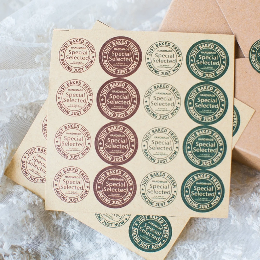 

160pcs Kraft Paper Handmade Round 4 colors Postmark Scrapbook Stickers Seal Label Package Bakery Chocolate Cookie Cake Food Tags