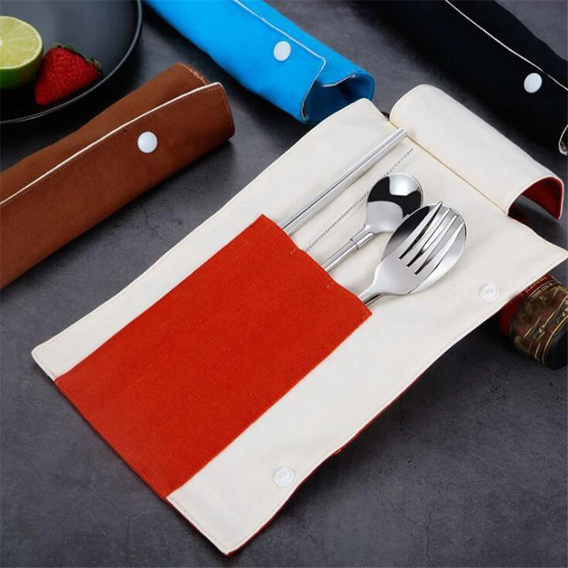 

5pcs/set Tableware Set Portable Recyclable Spoon Chopsticks For Restaurant Hotel Family Travel Stainless Steel