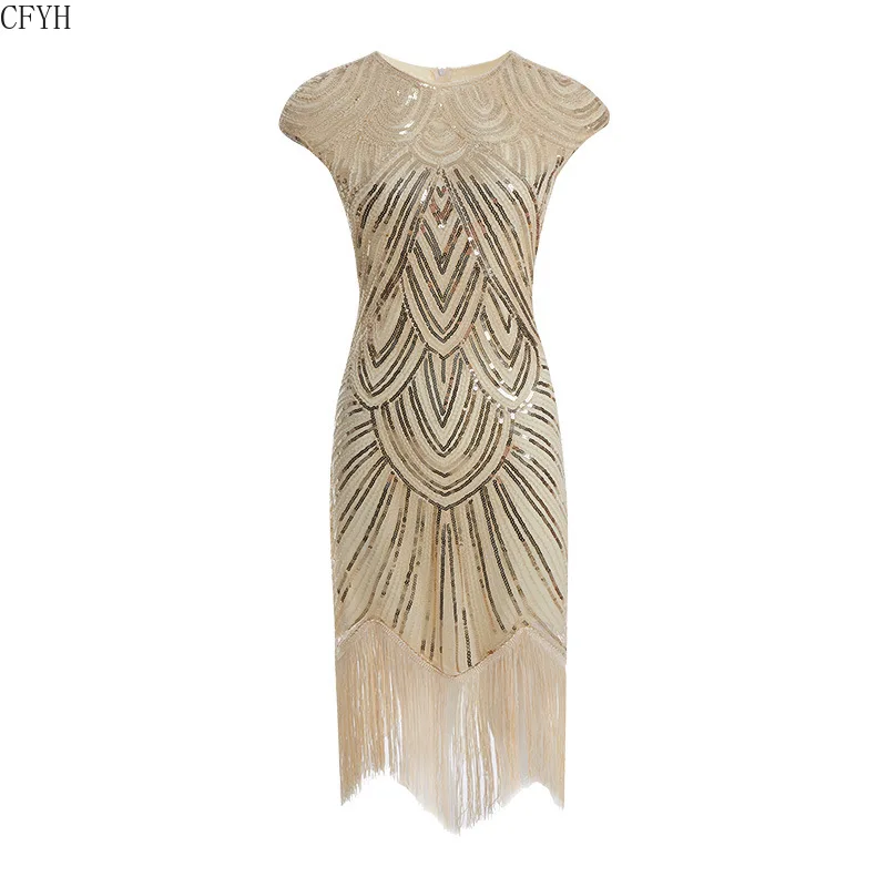 

Women 1920 S Vintage Great Gatsby Dress Sequins Dress O-Neck Tassels Bodycon Beaded Maxi Party Dress Flapper Long Dresses
