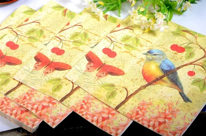 20 шт. настольные салфетки бумажная ткань с принтом utterfly bird servilletas декупаж Винтаж