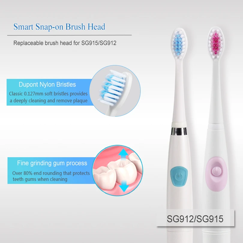 4pcs/lot Replacement Brush Heads Smart Snap-on Toothbrush Head Compatible With SG912/SG915 Dupont Bristles Nozzles Deep Clean 4pcs/lot Replacement Brush Heads Smart Snap-on Toothbrush Head Compatible With SG912/SG915 Dupont Bristles Nozzles Deep Clean