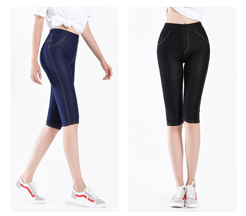

New Summer High Stretch Pants Women High Waist Skinny Vintage Pencil Trousers Ladies Knee Length Plus Size