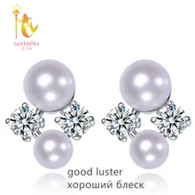 Двойные NYMPH натуральный пресноводный жемчуг серьги гвоздики, 925 серебряный Модный Ювелирные изделия 2 цвета на выбор WP-02