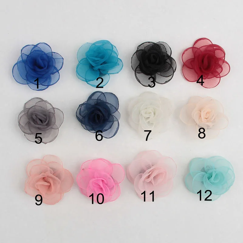 Nishine 10pcs/lot Chiffon Burning Rose Flowers for Diy Headband Clips Kids Girls Headwear Cute Handmade Hair Accessories