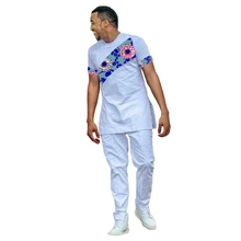 Модная мужская Африканский принт Для мужчин Костюмы Топы+ брюки комплект футболка и брюки комплекты праздничный костюм Африканский Для мужчин одежда настроить