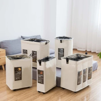 

Dirty Clothes Laundy Storage Basket Collapsible Cloth Laundry Basket Bin Mesh with Handles 4 Support Rods 4 Wheels 6 Sort Cards