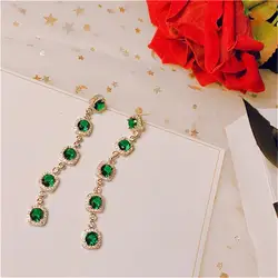 Длинные изумрудные серьги для Для женщин S925 стерлингового серебра иглы зеленый камень Роскошный банкет Brincos Fine Jewelry