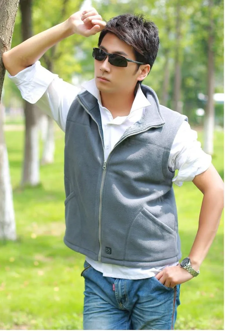 7.4V Electric Heating 4200mA Battery Heated Vest Winter Men Sleeveless Jacket Polar Fleece Outdoor Skiing Warm Thermal Waistcoat MENS SIZE with battery pack