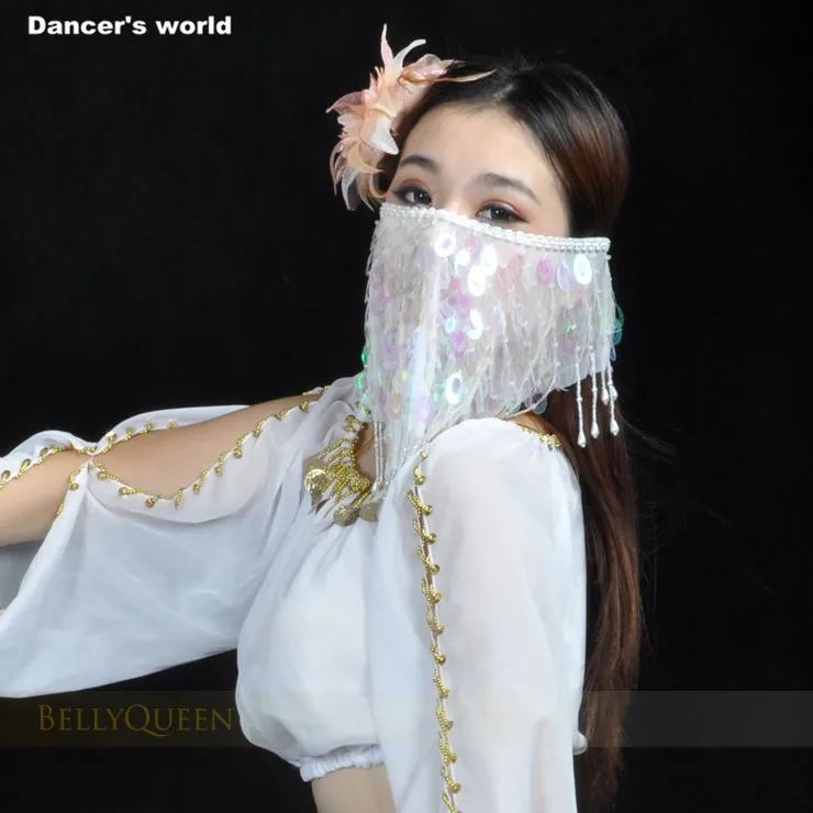 

Wholesale belly dance clothes women belly dance mesh Peacock sequins veil girls belly dance yashmak belly dance accessories