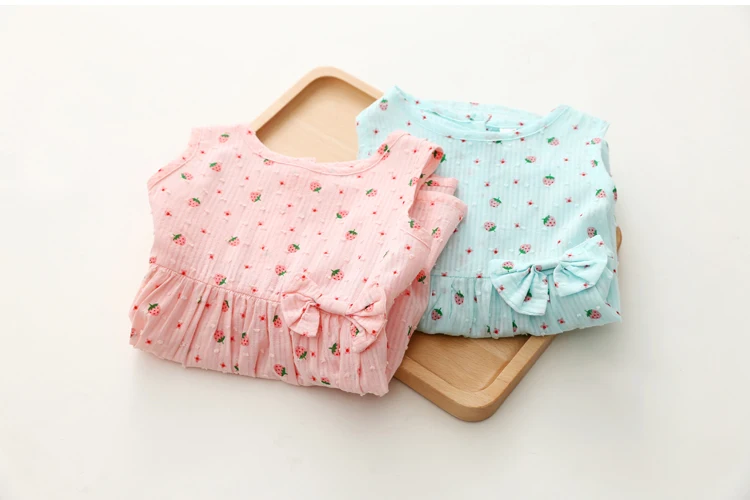 2018 Summer New Fashion Sleeveless Fruit Print Yellow Pink Blue Princess Bow Kids Girls Female Children Dresses (10)