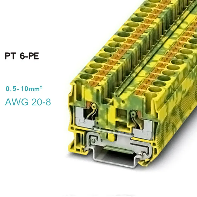 

10pcs Phoenix Type Fast Wiring Arrangement Connector Din Rail Combined Push In Spring Screwless Terminal Block PT-6PE