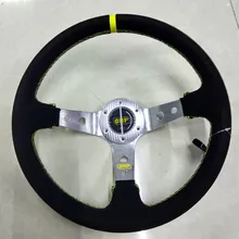 13-inch matte leather Car steering wheel / silver bracket Universal Racing Wheel New 2016
