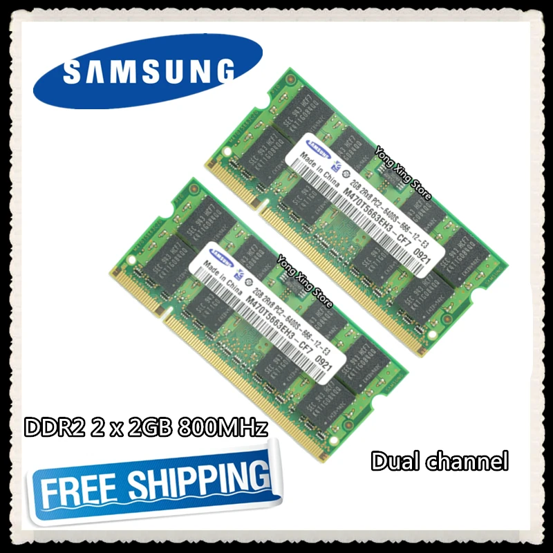 Samsung DDR2 2x2 GB 4GB двухканальный 800MHz PC2-6400S DDR 2 2G 4G ноутбук память ноутбук ram 200PIN SODIMM