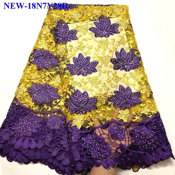 

2018 African lace fabric high quality embroidered french tulle lace fabric Rhinestones net lace fabric for wedding dress RT001