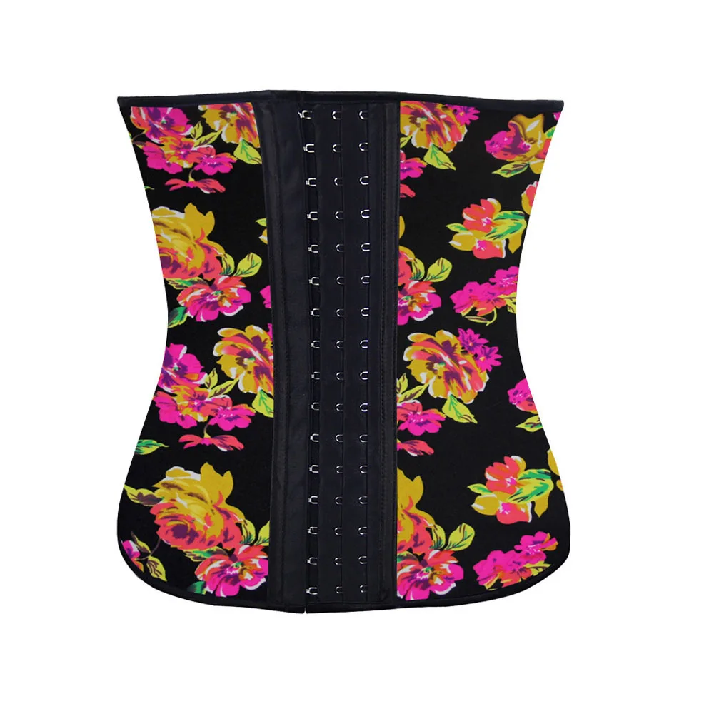 Black Floral Latex Waist Trainer Tummy Control Women Waist Bodycon