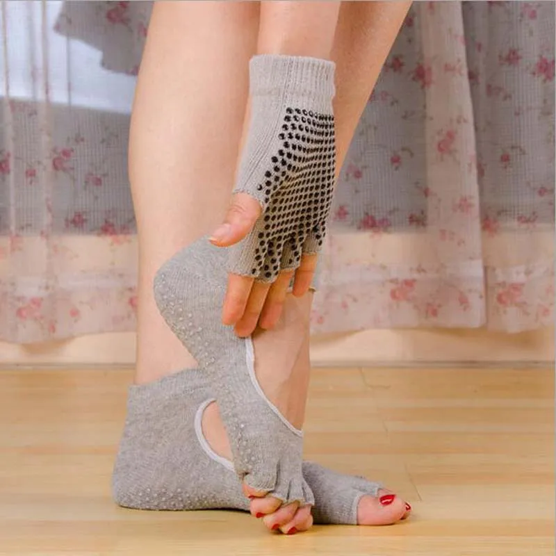JMS Kasenbely/носки для йоги для беременных с половинным носком; нескользящие Нескользящие нескользящие носки с открытым носком; Прочные Носки для пилатеса на лодыжке - Цвет: Черный