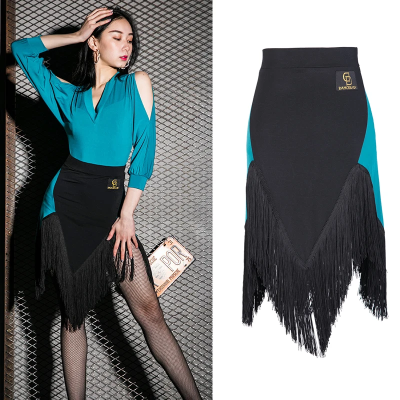 

Latin Dance Skirt Women Sexy Black Fringe Dress Tango Salsa Ballroom Flamengo Tango Modern Salsa Competitive Latin Skirt BL1285