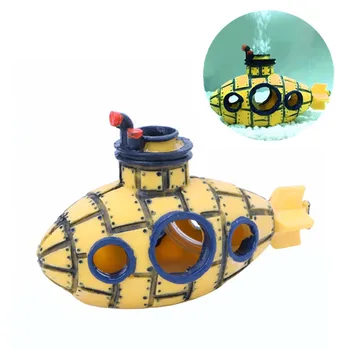 

New Aquarium Air Bubble Submarine Ship Decoration Fish Tank Artificial Ship Boat Ornament Aquarium Rock Cave For Fish Shrimp