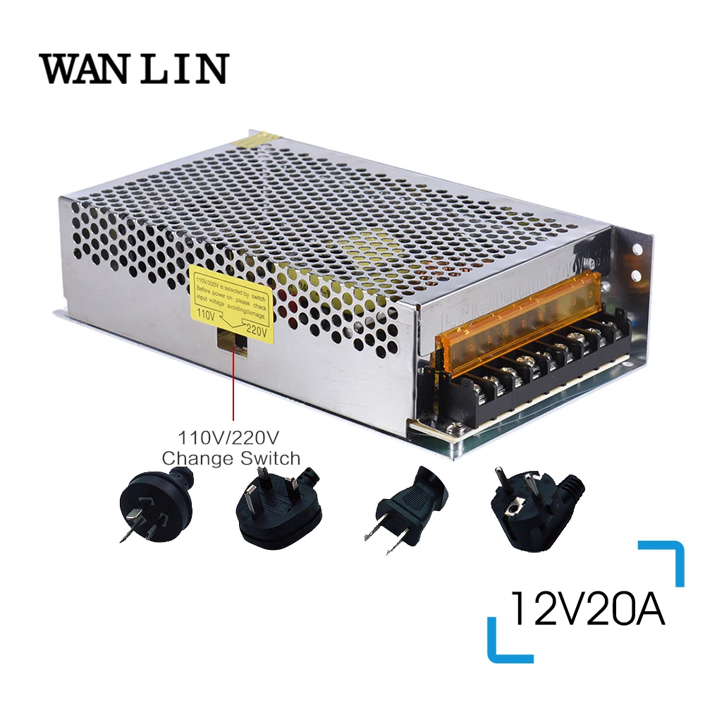 WANLIN AC/DC переключатель питания с кабельной вилкой 3d адаптеры для принтера трансформатор питания для полосок аксессуары 12 В 20A 240 Вт