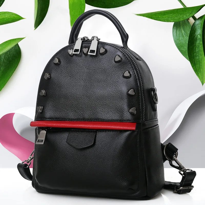 

Women's new leather heart-shaped studded zipper backpack Trendy shell-shaped large-capacity backpack