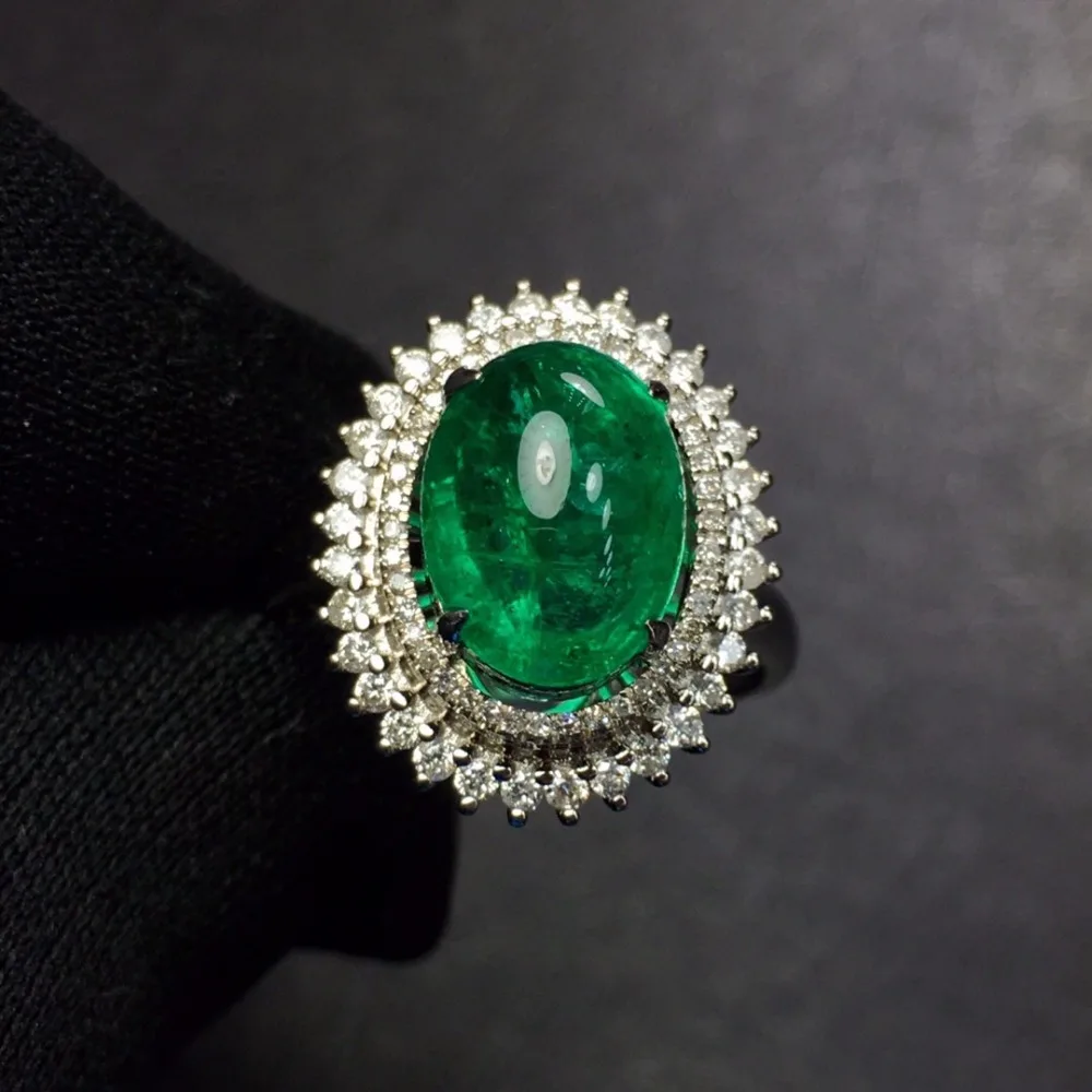 

Fine Jewelry Real 18K Gold 100% Natural Vivid Green Emerald Gemstone 1.1ct 18k Gold Diamonds Female Ring for Women Rings